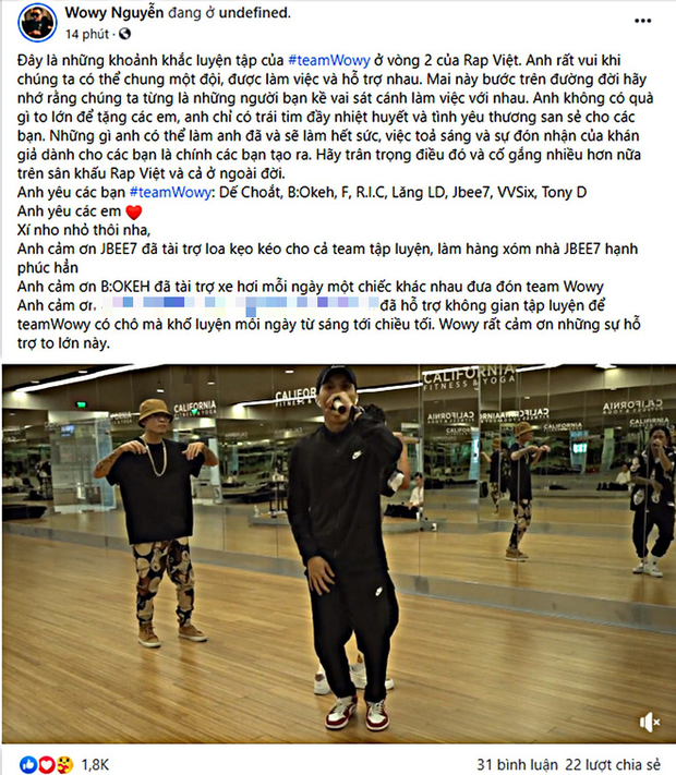 Wowy chia sẻ khoảnh khắc cả team tập luyện cho vòng 2 Rap Việt, không quên cảm ơn cả... loa kẹo kéo của JBee7 lẫn xe hơi của B:OKEH - Ảnh 1.