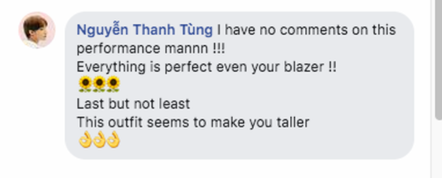 Sơn Tùng M-TP hiếm lắm mới dùng FB cá nhân đi comment dạo, vừa khen ngợi hết lời vừa cà khịa chiều cao của nam ca sĩ trẻ - Ảnh 2. Sơn Tùng M-TP hiếm lắm mới dùng FB cá nhân đi comment dạo, vừa khen ngợi hết lời vừa cà khịa chiều cao của nam ca sĩ trẻ - Ảnh 2.