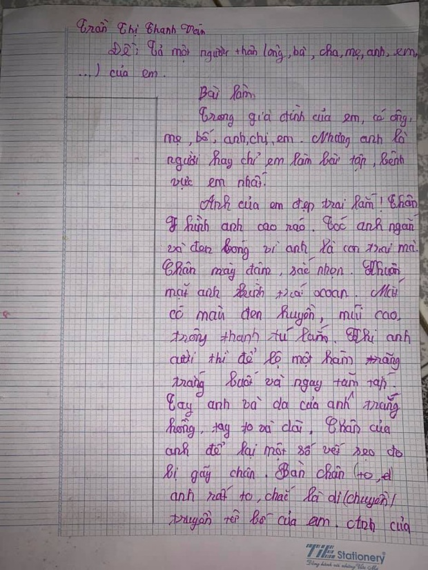 Tả anh trai bàn chân to, hay chém gió, có IQ cao hơn cả Einstein, bài văn của cô bé lớp 5 khiến dân mạng cười nắc nẻ - Ảnh 1.