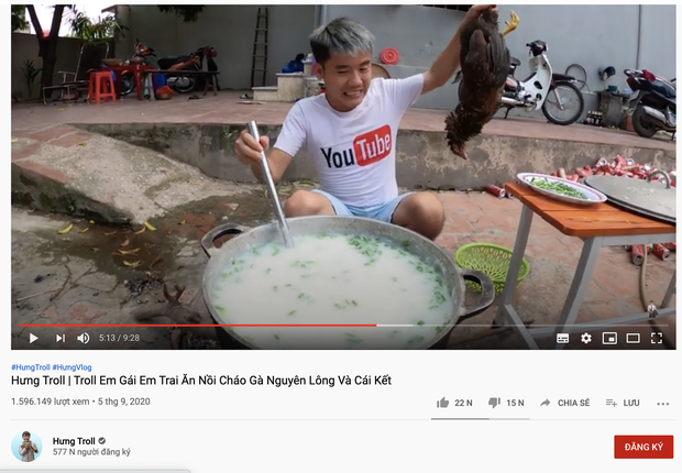 Hưng Vlog khoá bình luận giữa chỉ trích làm cháo gà sống nguyên lông, cư dân mạng kêu gọi report xoá tính năng kiếm tiền! - Ảnh 1.