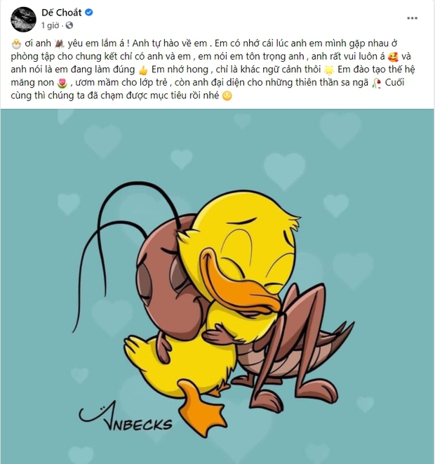 Bức vẽ chú dế và chú vịt ôm nhau đồng loạt được Dế Choắt và Karik chia sẻ quá đỗi dễ thương, đọc thêm dòng chú thích lại thêm ấm lòng - Ảnh 1.