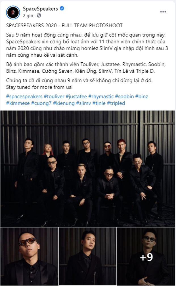 SpaceSpeakers tung bộ ảnh kỉ niệm 9 năm đầy đủ 11 thành viên, nhưng Binz chỉnh ảnh theo style bật đèn một cái là nhìn khác hẳn - Ảnh 1.