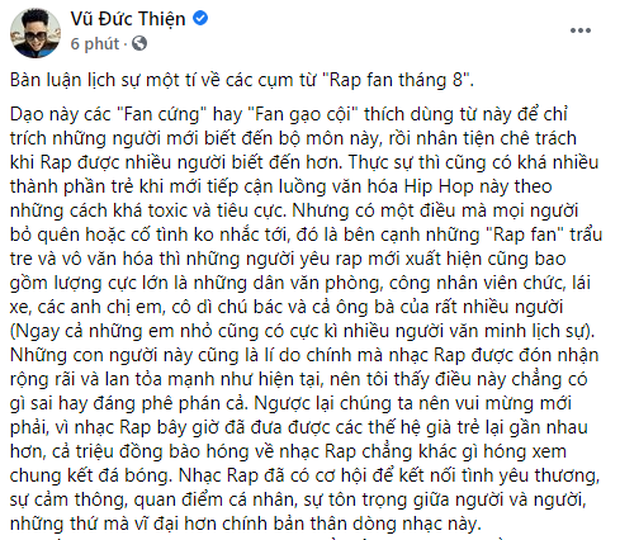 Sau trận beef với Torai9, Rhymastic viết tâm thư về Rap fan tháng 8: Cứ chửi và lên án thoải mái, Rap Việt vẫn sẽ lớn mạnh - Ảnh 2. Sau trận beef với Torai9, Rhymastic viết tâm thư về Rap fan tháng 8: Cứ chửi và lên án thoải mái, Rap Việt vẫn sẽ lớn mạnh - Ảnh 2.