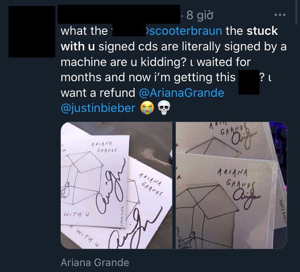 Fan phẫn nộ khi đợi chờ hơn 6 tháng CD Stuck With U mới đến tay, nhưng chữ ký của Ariana Grande và Justin Bieber đều là giả? - Ảnh 2. Fan phẫn nộ khi đợi chờ hơn 6 tháng CD Stuck With U mới đến tay, nhưng chữ ký của Ariana Grande và Justin Bieber đều là giả? - Ảnh 2.
