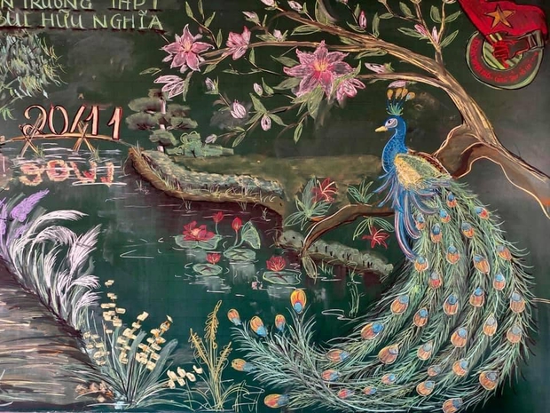 Học trò trổ tài vẽ tranh bảng phấn tri ân thầy cô, dân tình thán phục: Đẹp quá chẳng ai nỡ xoá đi! - Ảnh 2.