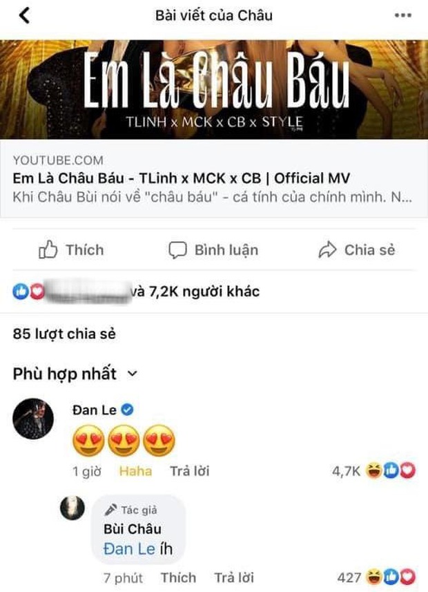 Lần đầu tiên Binz vào Facebook Châu Bùi bình luận thương thương, nàng liền có động thái đáp lại ngay và luôn - Ảnh 2.