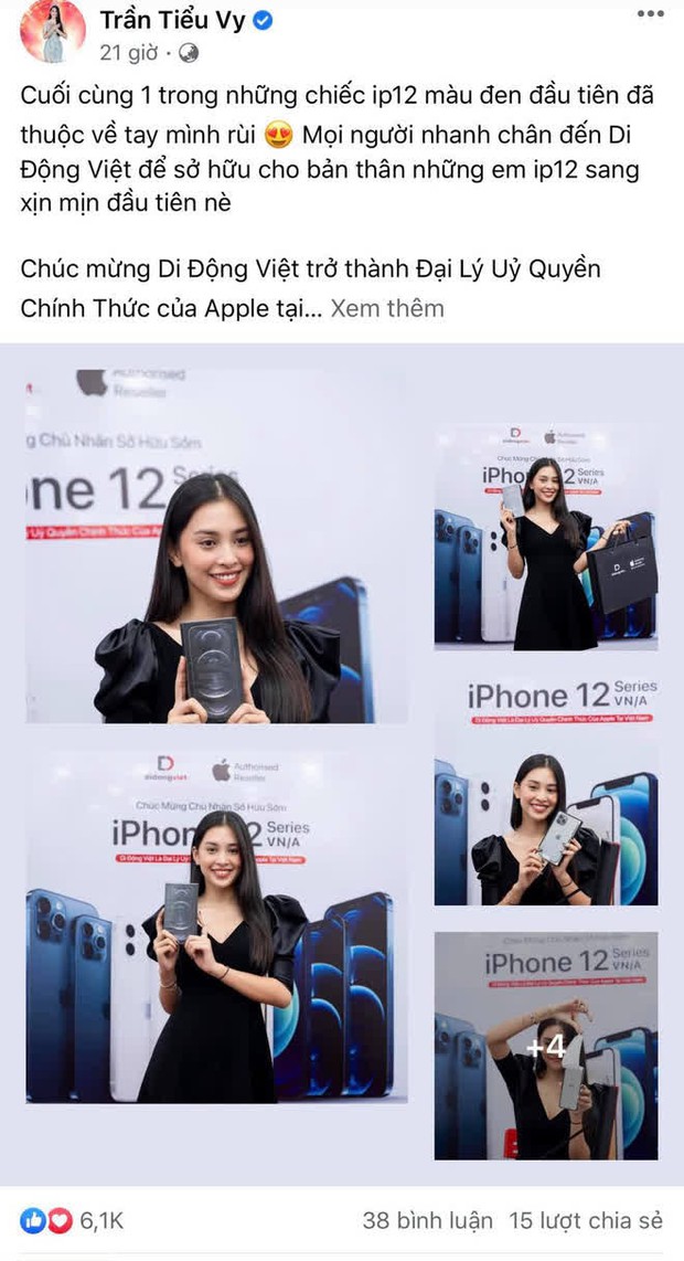 Hoa hậu Tiểu Vy khoe bóc tem iPhone 12 Pro Max với biểu cảm siêu dễ thương khiến dân tình khen lấy, khen để - Ảnh 1.