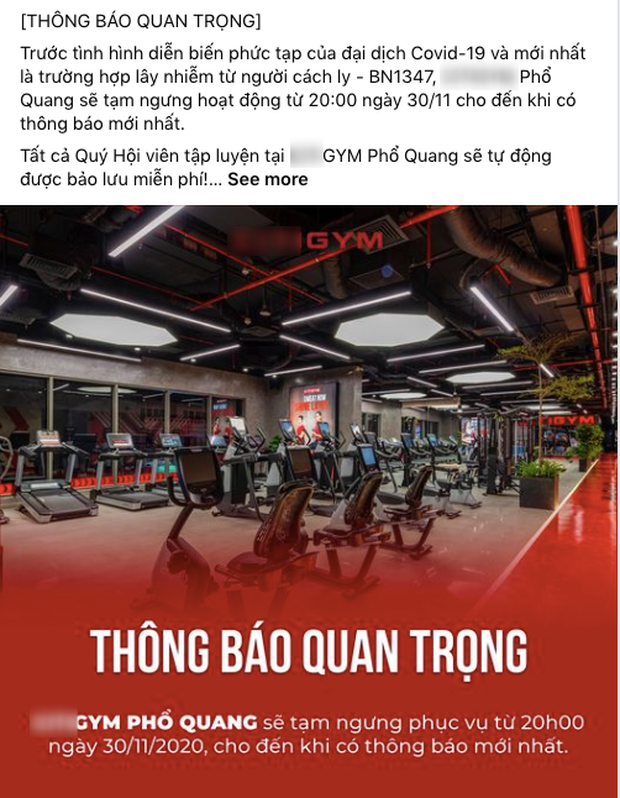 TP.HCM: Một phòng gym ở quận Phú Nhuận thông báo tạm ngưng hoạt động sau khi xuất hiện ca bệnh 1347 - Ảnh 1.