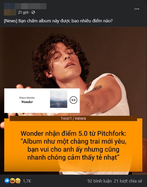 Vnet chấm 2 điểm, Pitchfork chấm hẳn 5 điểm cho album Wonder của Shawn Mendes nhưng nhận xét: Nhạt như trai mới yêu - Ảnh 2.