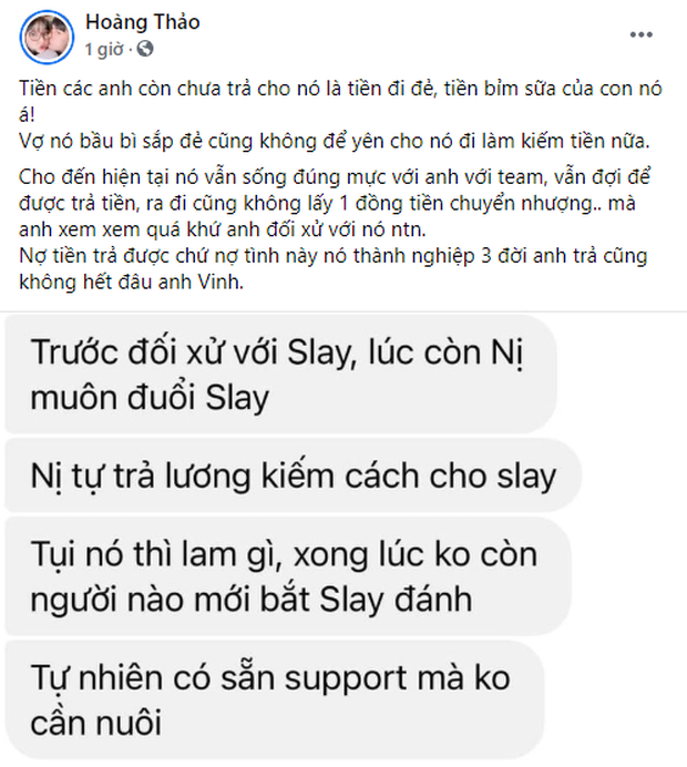 Vợ Slay chỉ trích gay gắt chủ sở hữu GAM Esports: Tiền các anh đang nợ là tiền đẻ, tiền bỉm sữa của con nó đấy - Ảnh 2. Vợ Slay chỉ trích gay gắt chủ sở hữu GAM Esports: Tiền các anh đang nợ là tiền đẻ, tiền bỉm sữa của con nó đấy - Ảnh 2.
