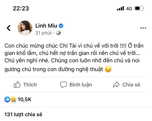 Linh Miu lên tiếng sau status chia buồn NS Chí Tài kiểu khó hiểu: Tâm tôi chính, tôi không sợ - Ảnh 3.