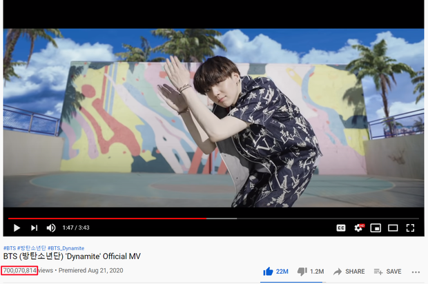 Dynamite lập kỷ lục khủng ở mốc 700 triệu views, BTS cho BLACKPINK ngửi khói trong cuộc đua MV Kpop được xem nhiều nhất năm 2020 - Ảnh 1.