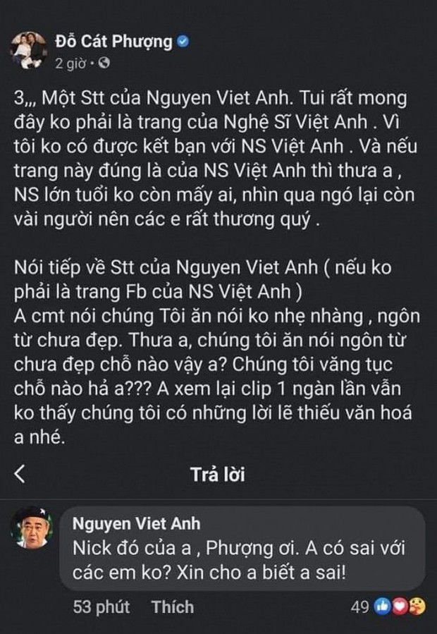 Biến căng: NS Việt Anh lên tiếng nhắc nhở đàn em nghệ sĩ, Cát Phượng phản hồi nhưng bị phản đối vì thái độ thiếu tôn trọng tiền bối - Ảnh 3.