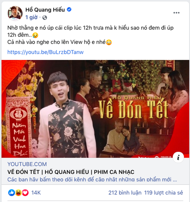 Thứ 2 cuối cùng của năm, Hồ Quang Hiếu hứng khởi chờ MV Tết của mình lên sóng nhưng ai ngờ ekip đã đăng từ... 12 giờ đêm qua - Ảnh 1.