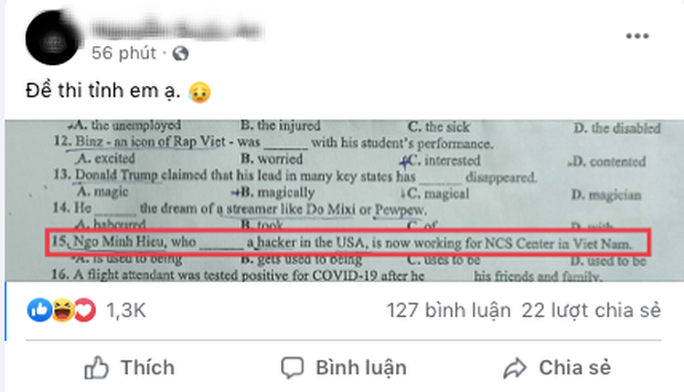 Cộng đồng mạng xôn xao với đề thi tiếng Anh có câu hỏi liên quan đến Hieupc, chính chủ ngay lập tức lên tiếng nhắc khéo đáp án - Ảnh 1.