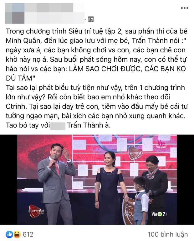 Trấn Thành vấp tranh cãi vì phát ngôn dạy hư trẻ trên Siêu Trí Tuệ Việt Nam - Ảnh 2. Trấn Thành vấp tranh cãi vì phát ngôn dạy hư trẻ trên Siêu Trí Tuệ Việt Nam - Ảnh 2.
