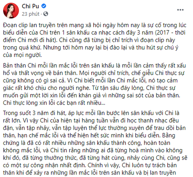 Chi Pu giấu ekip đăng tâm tư xin lỗi khán giả sau đoạn clip vỡ giọng gây tranh cãi, khẳng định vẫn đi học thanh nhạc đều đặn - Ảnh 2. Chi Pu giấu ekip đăng tâm tư xin lỗi khán giả sau đoạn clip vỡ giọng gây tranh cãi, khẳng định vẫn đi học thanh nhạc đều đặn - Ảnh 2.
