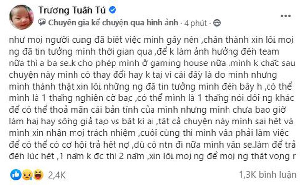 Streamer Tú Sena chính thức lên tiếng xác nhận việc nợ nần vì cờ bạc và bị Thầy giáo Ba đuổi khỏi gaming house SBTC - Ảnh 2.