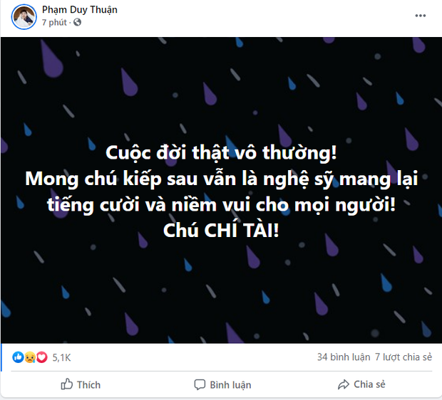 MXH Việt bàng hoàng trước sự ra đi của danh hài Chí Tài: Cúi đầu tiễn biệt chú, nụ cười tuổi thơ của con! - Ảnh 11.