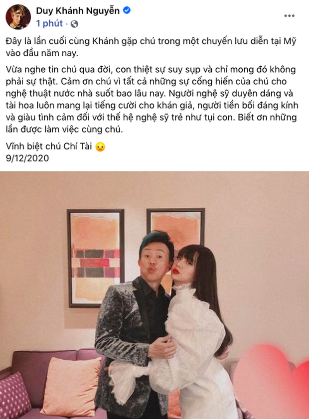 Cả showbiz Việt bàng hoàng khi hay tin NS Chí Tài qua đời: Đông Nhi lặng người, Ngô Kiến Huy, Noo Phước Thịnh đau buồn gửi lời tiễn biệt - Ảnh 10.