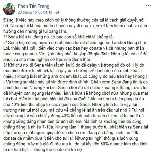 Sena xứng danh ông hoàng thị phi của làng LMHT Việt Nam: Cờ bạc, trốn nợ, hỗn láo với đàn anh - Ảnh 2. Sena xứng danh ông hoàng thị phi của làng LMHT Việt Nam: Cờ bạc, trốn nợ, hỗn láo với đàn anh - Ảnh 2.