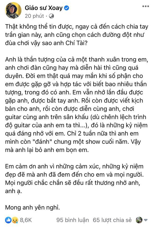 Nghệ sĩ Chí Tài đột ngột qua đời, hàng loạt KOL nghẹn ngào gửi lời tạm biệt cả một bầu trời tuổi thơ - Ảnh 2.