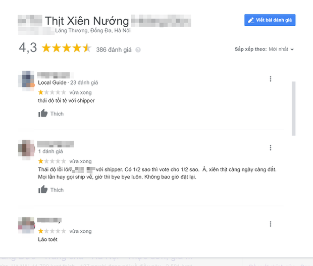 Shipper không mặc đồng phục do trời quá lạnh bị chủ quán thịt xiên nổi tiếng khu Chùa Láng chửi bới, dân tình phẫn nộ đánh giá 1 sao trên fanpage - Ảnh 6. Shipper không mặc đồng phục do trời quá lạnh bị chủ quán thịt xiên nổi tiếng khu Chùa Láng chửi bới, dân tình phẫn nộ đánh giá 1 sao trên fanpage - Ảnh 6.