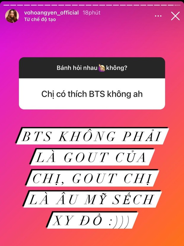 Võ Hoàng Yến thẳng thắn nói BTS không phải gout chị: Bất ngờ được ARMY bênh vực, netizen còn khen ngợi vì thẳng thắn! - Ảnh 1. Võ Hoàng Yến thẳng thắn nói BTS không phải gout chị: Bất ngờ được ARMY bênh vực, netizen còn khen ngợi vì thẳng thắn! - Ảnh 1.