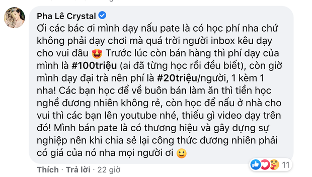 Pha Lê gay gắt lên tiếng khi bị chỉ trích nặng nề vì hét mức học phí làm pate 100 triệu đồng: Chị bán pate mua được nhà được xe đó! - Ảnh 3. Pha Lê gay gắt lên tiếng khi bị chỉ trích nặng nề vì hét mức học phí làm pate 100 triệu đồng: Chị bán pate mua được nhà được xe đó! - Ảnh 3.