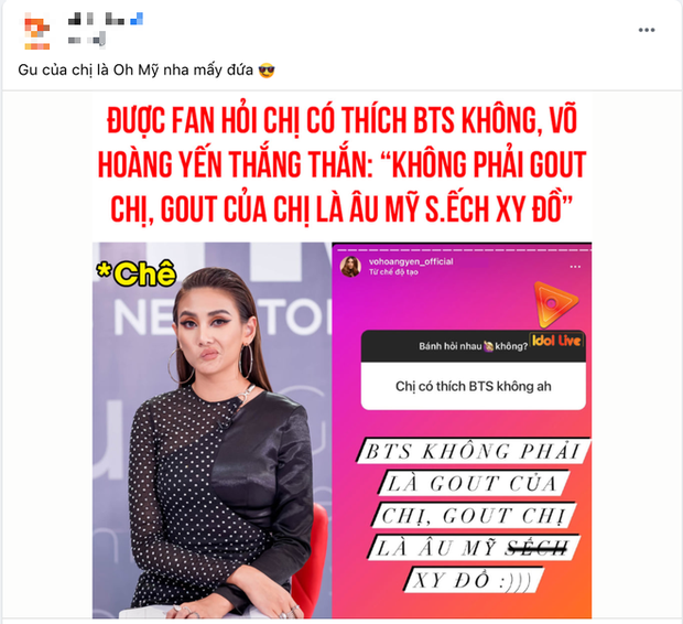 Võ Hoàng Yến thẳng thắn nói BTS không phải gout chị: Bất ngờ được ARMY bênh vực, netizen còn khen ngợi vì thẳng thắn! - Ảnh 3. Võ Hoàng Yến thẳng thắn nói BTS không phải gout chị: Bất ngờ được ARMY bênh vực, netizen còn khen ngợi vì thẳng thắn! - Ảnh 3.