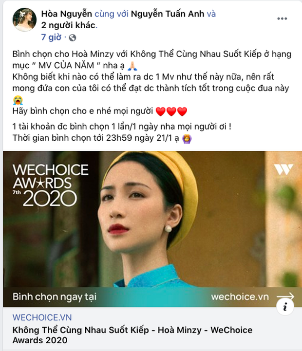 Các nghệ sĩ Việt nô nức kêu gọi bình chọn tại WeChoice Awards 2020, cuộc chiến fandom đang vô cùng gay cấn! - Ảnh 5. Các nghệ sĩ Việt nô nức kêu gọi bình chọn tại WeChoice Awards 2020, cuộc chiến fandom đang vô cùng gay cấn! - Ảnh 5.
