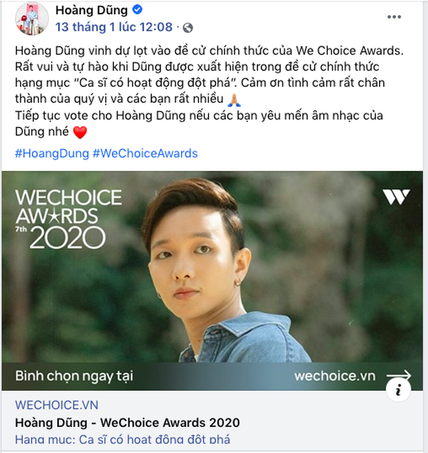 Các nghệ sĩ Việt nô nức kêu gọi bình chọn tại WeChoice Awards 2020, cuộc chiến fandom đang vô cùng gay cấn! - Ảnh 11. Các nghệ sĩ Việt nô nức kêu gọi bình chọn tại WeChoice Awards 2020, cuộc chiến fandom đang vô cùng gay cấn! - Ảnh 11.