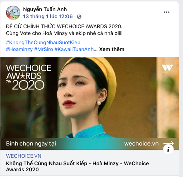 Các nghệ sĩ Việt nô nức kêu gọi bình chọn tại WeChoice Awards 2020, cuộc chiến fandom đang vô cùng gay cấn! - Ảnh 6. Các nghệ sĩ Việt nô nức kêu gọi bình chọn tại WeChoice Awards 2020, cuộc chiến fandom đang vô cùng gay cấn! - Ảnh 6.