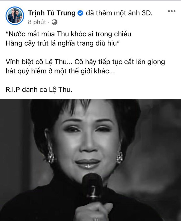 Ca sĩ Thanh Thảo, Quách Tuấn Du và dàn sao Vbiz tiếc thương khi danh ca Lệ Thu qua đời vì Covid-19 - Ảnh 5. Ca sĩ Thanh Thảo, Quách Tuấn Du và dàn sao Vbiz tiếc thương khi danh ca Lệ Thu qua đời vì Covid-19 - Ảnh 5.