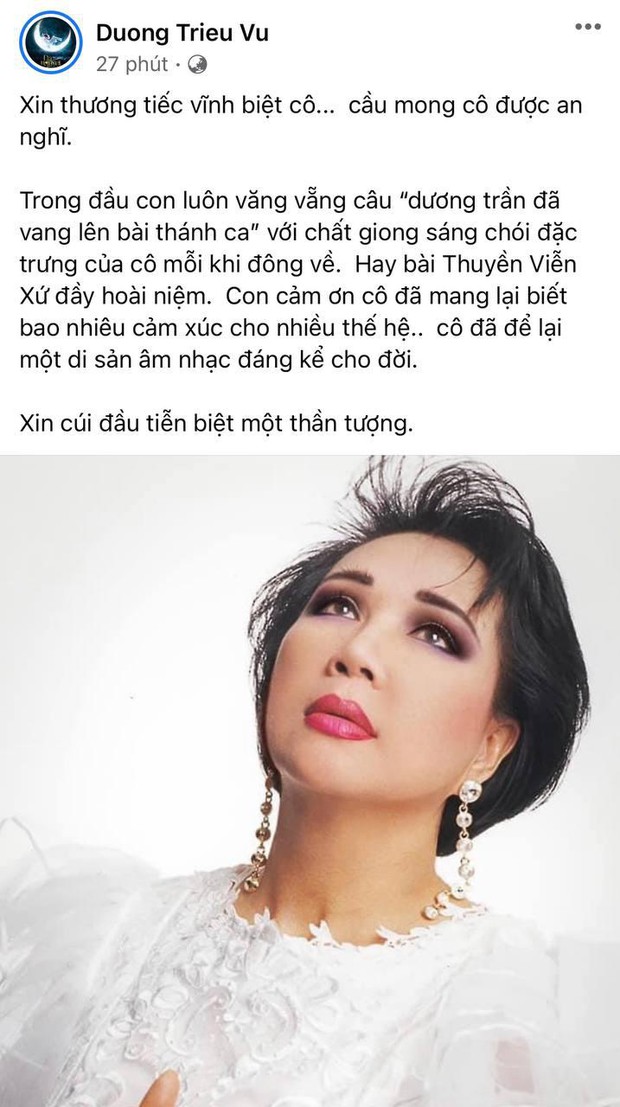 Ca sĩ Thanh Thảo, Quách Tuấn Du và dàn sao Vbiz tiếc thương khi danh ca Lệ Thu qua đời vì Covid-19 - Ảnh 2. Ca sĩ Thanh Thảo, Quách Tuấn Du và dàn sao Vbiz tiếc thương khi danh ca Lệ Thu qua đời vì Covid-19 - Ảnh 2.