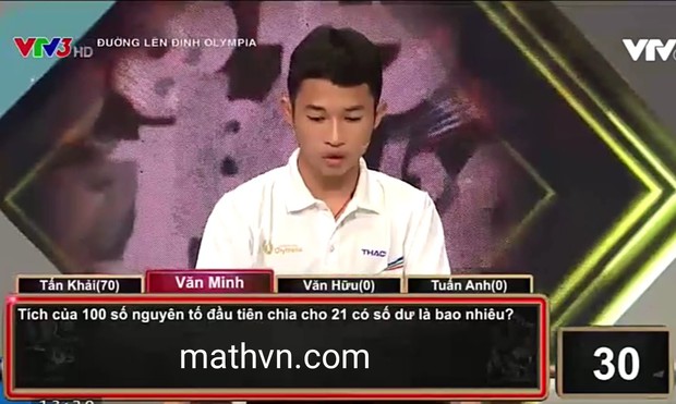 Câu hỏi Olympia tưởng khó ai ngờ siêu dễ: Tích của 100 số nguyên tố chia cho 21 dư bao nhiêu? - Ảnh 1.