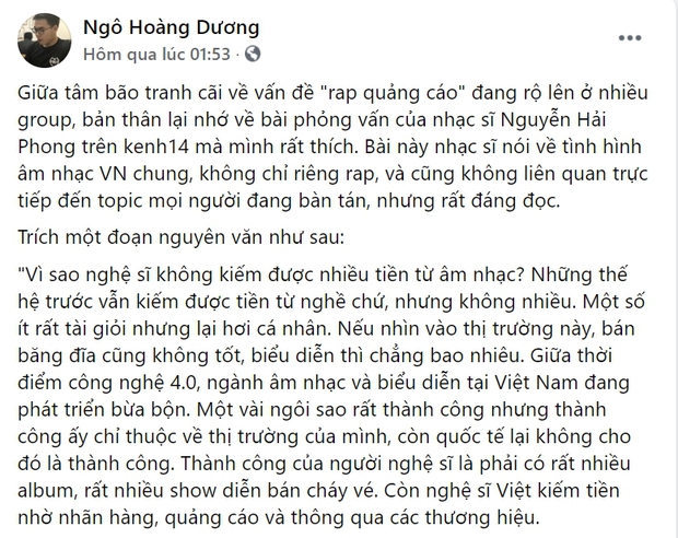 Netizen tranh cãi nổ lửa về vấn đề rap quảng cáo sau bài đăng của MCK, O Buồn và những người trong giới Underground - Ảnh 8. Netizen tranh cãi nổ lửa về vấn đề rap quảng cáo sau bài đăng của MCK, O Buồn và những người trong giới Underground - Ảnh 8.