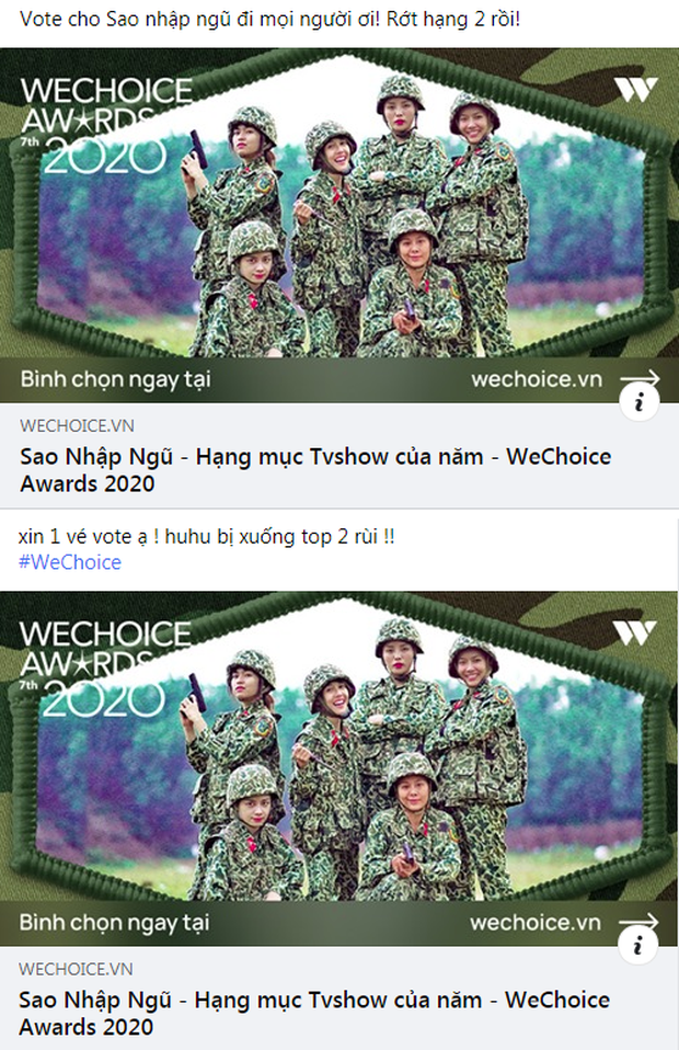 Rap Việt lấy lại vị trí dẫn đầu, fan Sao Nhập Ngũ lo lắng kêu gọi bình chọn tại WeChoice Awards 2020 - Ảnh 3. Rap Việt lấy lại vị trí dẫn đầu, fan Sao Nhập Ngũ lo lắng kêu gọi bình chọn tại WeChoice Awards 2020 - Ảnh 3.