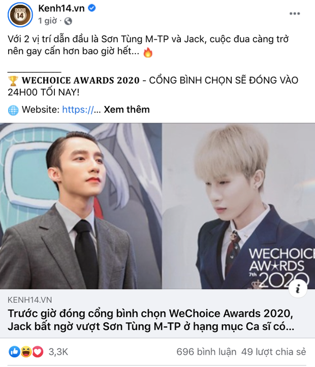 Bùng nổ tranh cãi khi Jack vượt Sơn Tùng M-TP sát giờ chốt sổ WCA 2020: Đòi huỷ vote Hải Tú, đẩy mạnh bình chọn cho Tlinh? - Ảnh 4. Bùng nổ tranh cãi khi Jack vượt Sơn Tùng M-TP sát giờ chốt sổ WCA 2020: Đòi huỷ vote Hải Tú, đẩy mạnh bình chọn cho Tlinh? - Ảnh 4.