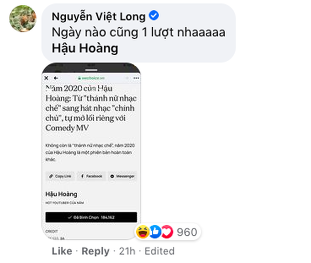 Hậu Hoàng kêu gọi bình chọn WeChoice Awards, Mũi trưởng Long show ngay bằng chứng mỗi ngày đều góp 1 lượt vote - Ảnh 2. Hậu Hoàng kêu gọi bình chọn WeChoice Awards, Mũi trưởng Long show ngay bằng chứng mỗi ngày đều góp 1 lượt vote - Ảnh 2.