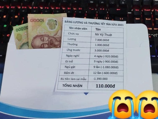 Thực hư phong bì tiền của thanh niên tên Tân nổi rần rần khắp MXH, Tết đến nơi mà cả lương và thưởng chỉ có... 110.000 đồng - Ảnh 1. Thực hư phong bì tiền của thanh niên tên Tân nổi rần rần khắp MXH, Tết đến nơi mà cả lương và thưởng chỉ có... 110.000 đồng - Ảnh 1.