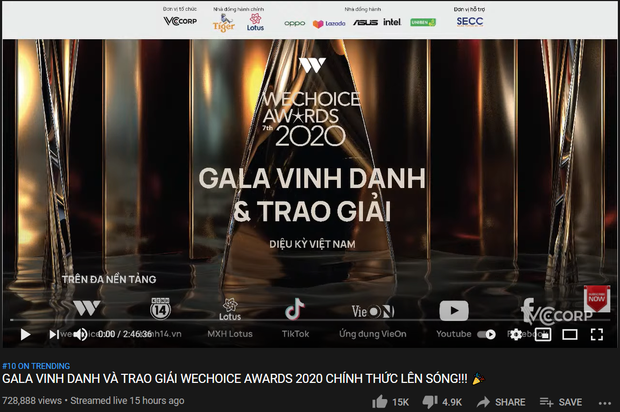 Sự kiện Gala trao giải WeChoice Awards 2020 lọt top 10 trending YouTube - Ảnh 6.