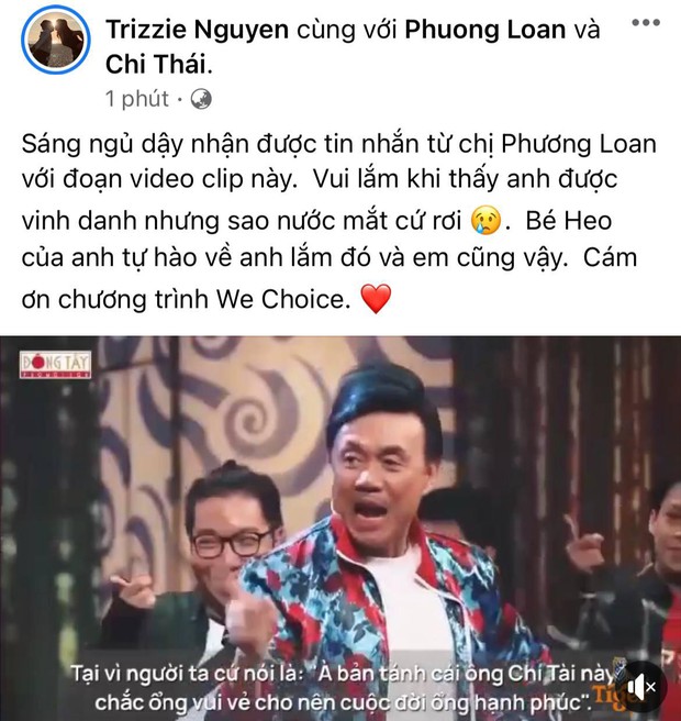 Bạn thân tiết lộ phản ứng của ca sĩ Phương Loan khi xem clip tri ân cố nghệ sĩ Chí Tài tại Gala WeChoice Awards 2020 - Ảnh 2. Bạn thân tiết lộ phản ứng của ca sĩ Phương Loan khi xem clip tri ân cố nghệ sĩ Chí Tài tại Gala WeChoice Awards 2020 - Ảnh 2.