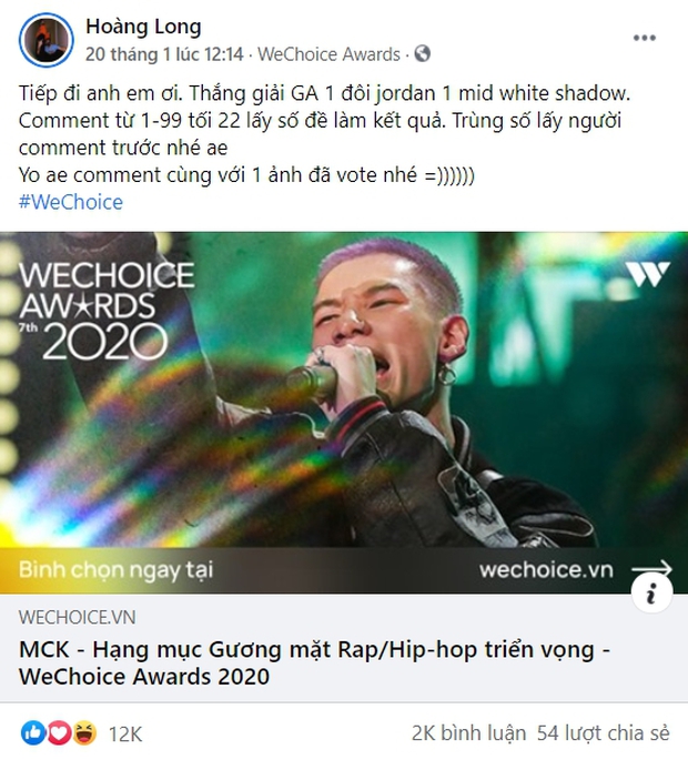 MCK giữ đúng lời hứa, thắng giải WeChoice là mua tặng giày hiệu cho fan may mắn bình chọn cho mình luôn! - Ảnh 1.