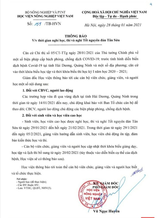 Cập nhật: Hàng loạt trường ĐH gửi thông báo khẩn giữa đêm cho sinh viên hoãn thi, nghỉ Tết sớm - Ảnh 4. Cập nhật: Hàng loạt trường ĐH gửi thông báo khẩn giữa đêm cho sinh viên hoãn thi, nghỉ Tết sớm - Ảnh 4.