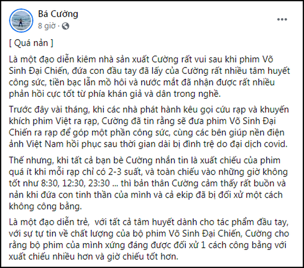 NÓNG: Phim Võ Sinh Đại Chiến thông báo rút khỏi rạp vì nhà sản xuất sang chấn tâm lý, cho là bị chèn ép suất chiếu - Ảnh 3.