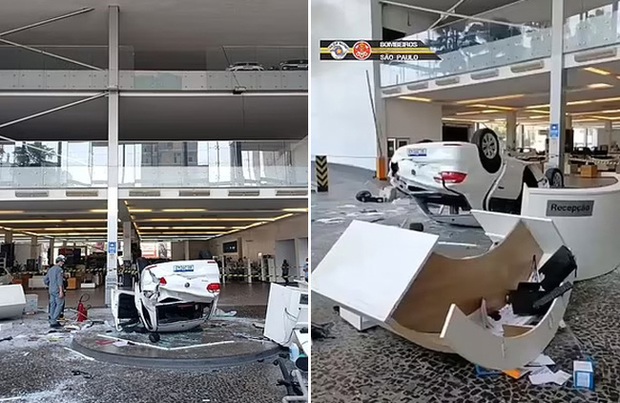 Nhân viên vệ sinh đánh xe về showroom mất lái lao thẳng từ tầng 2 xuống, đè trúng 2 lễ tân ngay bên dưới, hiện trường tai nạn gây hoảng hốt - Ảnh 3.