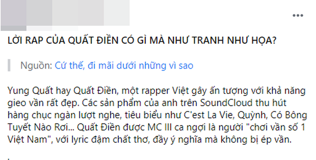 Nam rapper nằm ngoài sự chỉ trích hướng về làng rap, sáng tác sao được netizen khen như tranh như hoạ, gieo vần số 1 Việt Nam? - Ảnh 2. Nam rapper nằm ngoài sự chỉ trích hướng về làng rap, sáng tác sao được netizen khen như tranh như hoạ, gieo vần số 1 Việt Nam? - Ảnh 2.