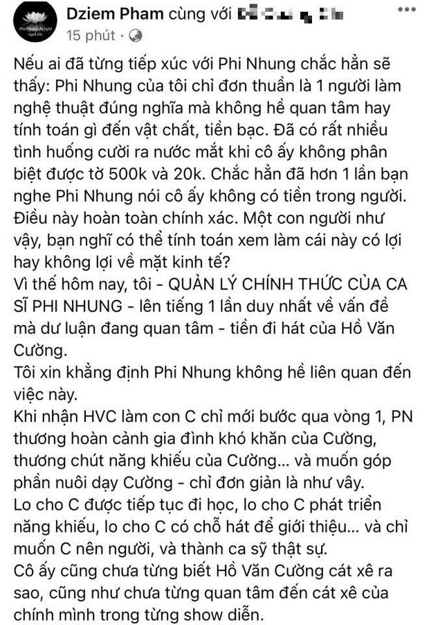 Quản lý cố ca sĩ Phi Nhung lên tiếng chuyện cát xê của Hồ Văn Cường: Tôi hoàn toàn chịu trách nhiệm và xử lý! - Ảnh 2. Quản lý cố ca sĩ Phi Nhung lên tiếng chuyện cát xê của Hồ Văn Cường: Tôi hoàn toàn chịu trách nhiệm và xử lý! - Ảnh 2.
