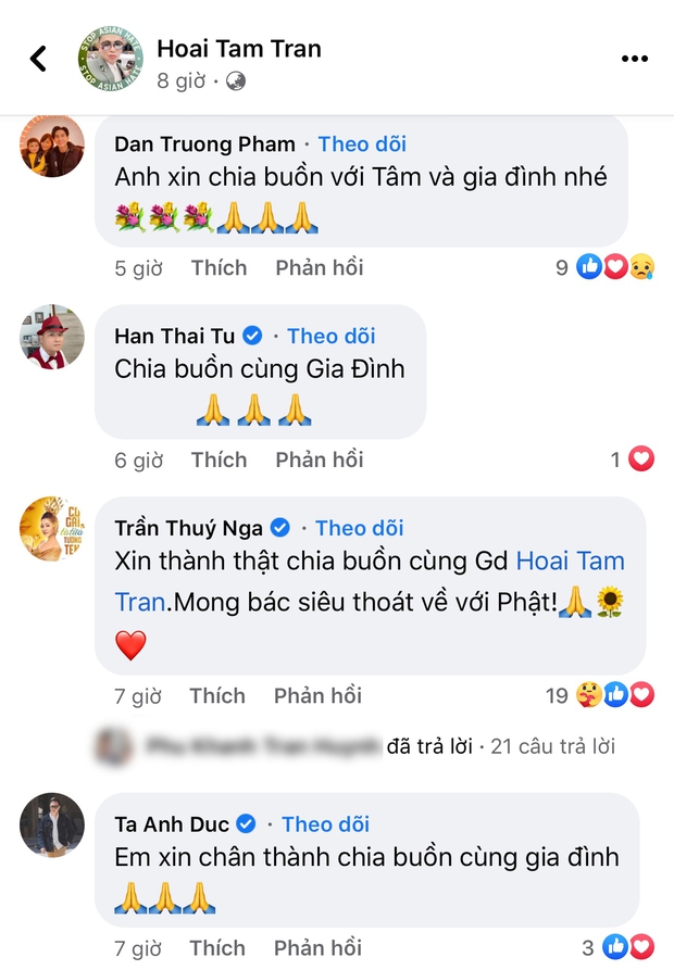 Đan Trường, Thuý Nga và loạt sao Việt gửi lời chia buồn khi mẹ ruột của nghệ sĩ Hoài Tâm qua đời - Ảnh 3. Đan Trường, Thuý Nga và loạt sao Việt gửi lời chia buồn khi mẹ ruột của nghệ sĩ Hoài Tâm qua đời - Ảnh 3.